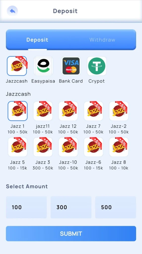 Deposit and withdraw